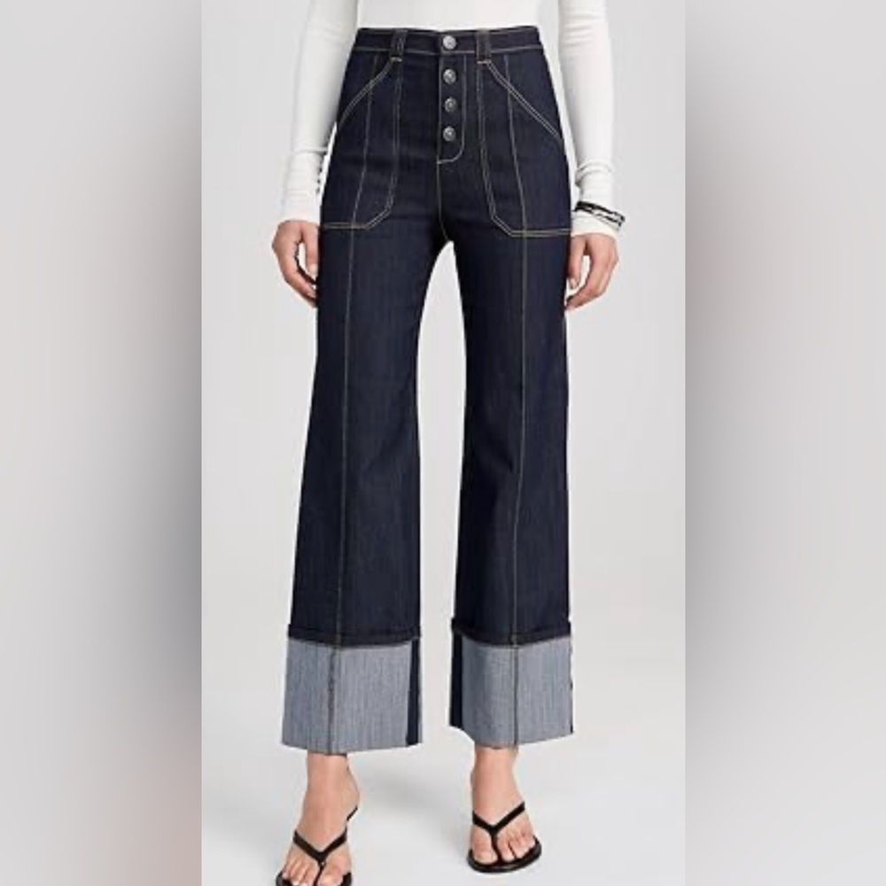 cinq a sept Dark Indigo Wide-Leg Cuffed Jeans